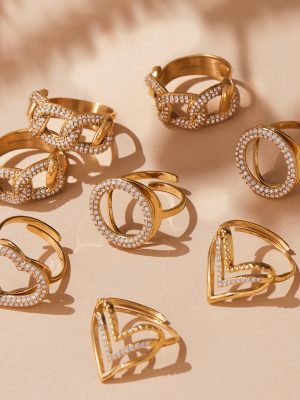 Stainless Steel Full Zirconium Love Ring Opening Ring Set Personality PVD Electroplating Non-Fading Little Finger Ring