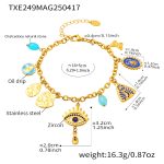 color: TXE249-Gold Multi-charm Enamel Blue Zircon Bracelet -16+5cm