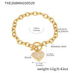 color: TXE268-Gold Heart OT Clasp Bracelet 20cm