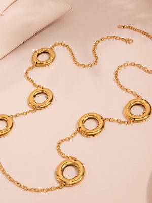 Stainless Steel Hollow Ring Long Two-Color Sweater Chain 18K Gold Plating Simple All Match Jewelry New