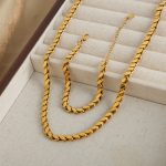 New Simple Design Advanced Stainless Steel Gold Plated All-Match Necklace, Bracelet Set Ornament Women