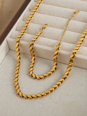 New Simple Design Advanced Stainless Steel Gold Plated All-Match Necklace, Bracelet Set Ornament Women