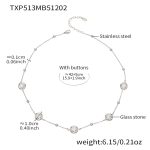 color: TXP513-White Glass Stone Steel Color Necklace 42+5cm