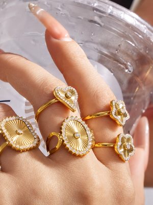New Micro Inlaid Zircon Love Five-Pointed Star Bracelet Stainless Steel 18K Gold Plating Female Accessories Ring
