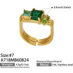 color: A718-Three Layer Green Zircon Gold Ring -Size 7