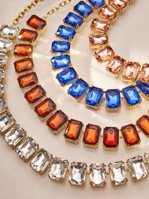 Mild Luxury Retro Inlaid Czech Rhinestone Stainless Steel Plated 18K Gold Bracelet Necklace Earrings Jewelry Set