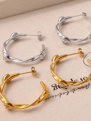 Light Luxury Advanced Glossy Handmade Love Heart Earrings All-Matching Graceful Stainless Steel