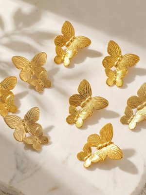 Exaggerated Stainless Steel Three-Dimensional Butterfly Earrings PVD Gold-Plated Light Luxury Gorgeous Earrings