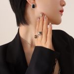 color: F642-Steel Color Black Cat's Eye Stone Earrings