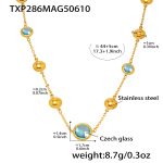 color: TXP286-Gold Blue Glass Stone Necklace 44+5cm