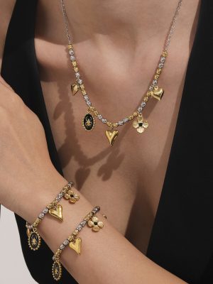Personalized Weight Color Glaze Love Heart Flowers Color Matching Necklace Bracelet Stainless Steel 18K Gold Set