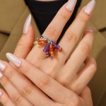 Baroque Natural Gravel Dopamine Beaded Ring Ins Open 18K Gold Plating Stainless Steel Light Luxury Ornament