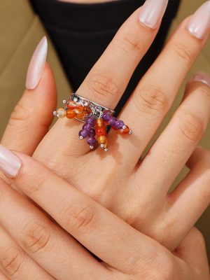 Baroque Natural Gravel Dopamine Beaded Ring Ins Open 18K Gold Plating Stainless Steel Light Luxury Ornament