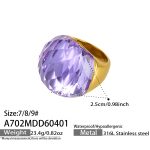color: A702-Purple Glass Stone Ring / size: US 7