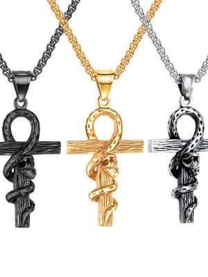 Ethnic Snake Winding Multi-Color Point Brick Stone Vintage Pendant Stainless Steel Men's and Women's Necklaces Sweater Chain Accessories