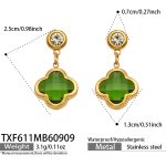 color: TXF611-Green Glass Stone Gold Earrings