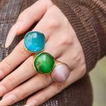 Retro Stainless Steel Three-Color Opal Ring Female Light Luxury 18K Real Gold Color Retention Ring Bracelet