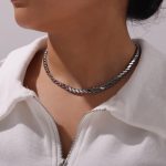 color: P1634-Fine Style Steel Color Necklace -40+5cm