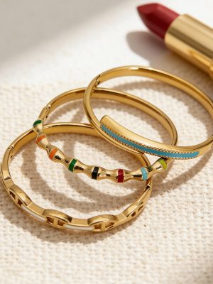 Simple Stainless Steel Drop Oil Buckle Bracelet Combination Plated 18K Real Gold Magnificent Open End Bracelet