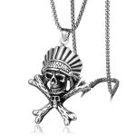 Primitive Man Skull Bone Necklace Stainless Steel Vintage Pendant Ornaments