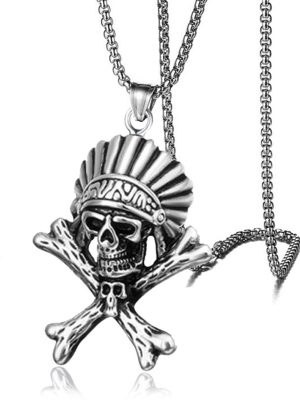 Primitive Man Skull Bone Necklace Stainless Steel Vintage Pendant Ornaments