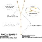color: P012-Round Zircon Gold Y Letter Shape Necklace -42+5cm
