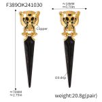 color: F389-Gold Leopard Head Earrings