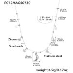 color: P072-Steel Color Star & Moon Necklace 40+5cm