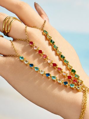 Twin Stainless Steel Dopamine Square Zircon Finger Chain Personality Affordable Luxury Simple Female Accessories Bracelet
