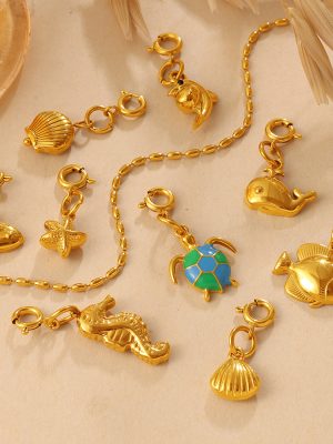 Ocean Series Beach DIY Sea Turtle Seahorse Shell Jewelry Buckle Pendant Stainless Steel 18K Gold Plating Accessories