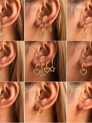 Light Luxury Hollow Heart Inlaid Zircon Super Shiny Starry Earrings Sweet Fairy Daily Accessories