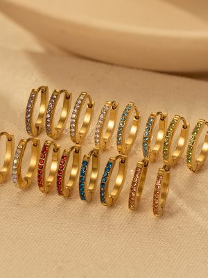 Gold Diamond Small Earrings Women's All-Match Gang Drill Ear Ring 18K Plated Earrings Stainless Steel Ear Clip