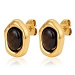 color: Bean Stud Earrings Tiger Eye Gold