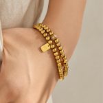 Retro Golden Balls Tag Zircon Bracelet PVD Vacuum Electroplating Daily Versatile Women