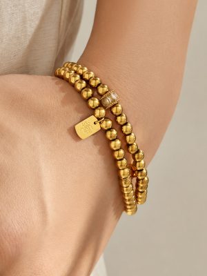 Retro Golden Balls Tag Zircon Bracelet PVD Vacuum Electroplating Daily Versatile Women