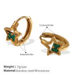 color: EH1088GNG Green Rhinestone Gold Small Hoop Earrings