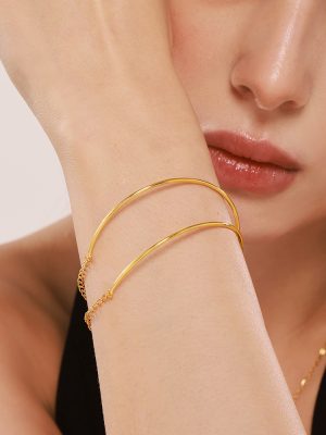 Ultra Fine Coil Bracelet Hand Ring Stainless Steel PVD Electroplated Real Gold Jewelry for Women