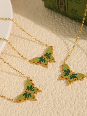 Simple Colorful Oil Necklace Butterfly Pendant Necklace Exquisite Advanced Light Luxury Design Clavicle Chain Stainless Steel Plated 18K