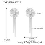 color: TXF328-Steel Color Flower Zircon Tassel Earrings