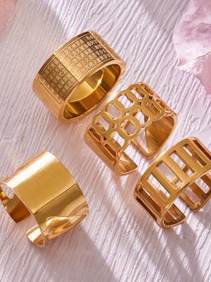 Ins Wide Surface Hollow Open-End Index Finger Ring Combination Plated 18K Real Gold Simple Temperament Ring