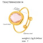 color: TXA278-Gold Pink Glass Stone Ring -Oval / size: US 7