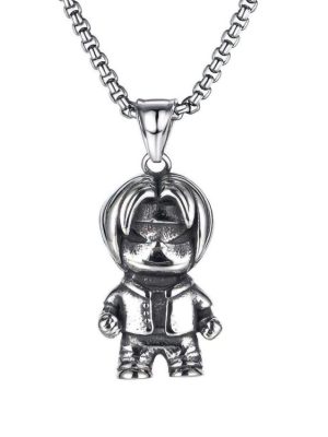 Stainless Steel Cute Little Monster Necklace for Boys and Girls Trendy Cute Hip Hop Versatile Long Non-Fading Sweater Chain