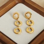New Design Simple Personality Stainless Steel Gold Plated Geometric round Bracelet Long Earrings Jewelry