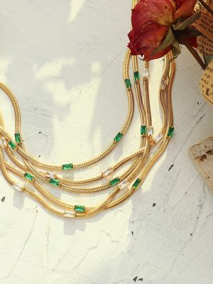 Socialite Non-Fading Inlaid Zircon Necklace Personalized Bracelet Electroplated 18K Gold Fashionable Jewelry Set