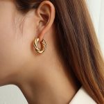 color: F435-French Twist Texture Thick Earrings Gold 1 Pair