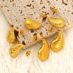 18K Gold Water Drop Stainless Steel All-Match Stud Earrings Women's Advanced Hammered Earrings Jewelry