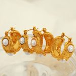 French Style 18K Gold Stainless Steel C- Shaped Inlaid Rubber Beads Earrings Non-Fading Light Luxury Temperament Ear Studs