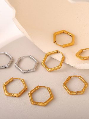 Retro Hong Kong Exquisite Six-Sided Earrings Stainless Steel 18K Gold Plating All-Match High-End Earrings