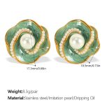 color: EH661GNG White Bead Green Enamel Earrings