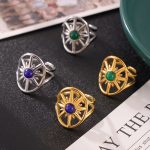 Hollow round Brand Eight Awn Star Inlaid Natural Turquoise Design Personality Simple Stainless Steel Plated Open Ring